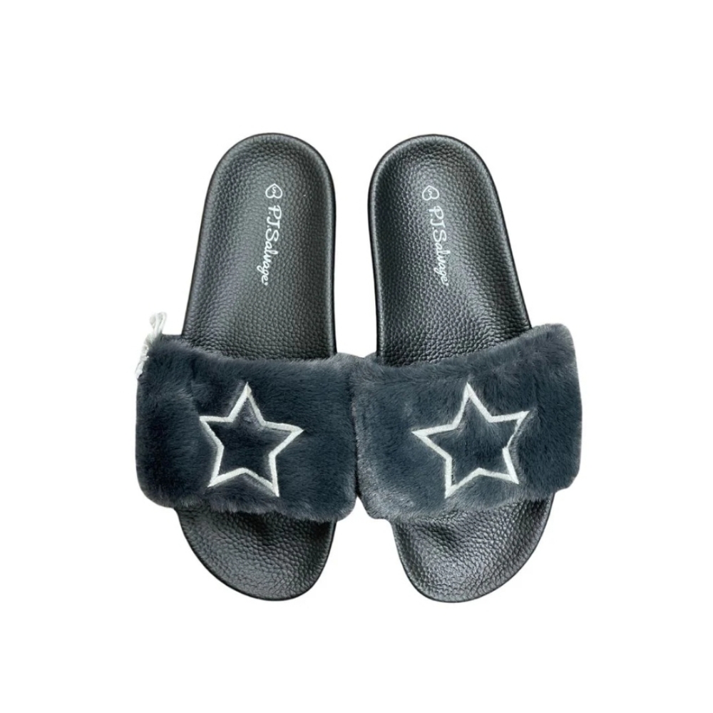 WOMEN'S P.j. Salvage Fuzzy Feet Star Slippers SHOES IN Charcoal GREY $59 Sz 9